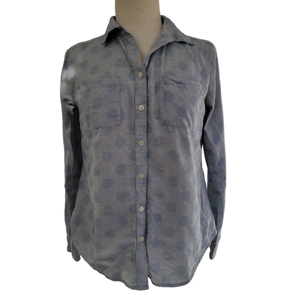 Ann Taylor Loft Softened Polka Dot Long Sleeve Button Front Lightweight Shirt